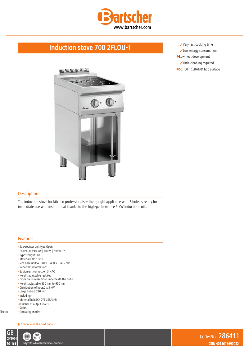 Page n°1 - Manuel utilisateur Bartscher 286411