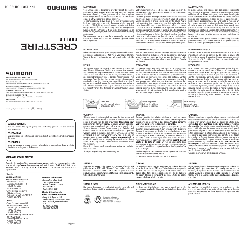Page 1 de la notice Manuel utilisateur Shimano Crestfire 100D
