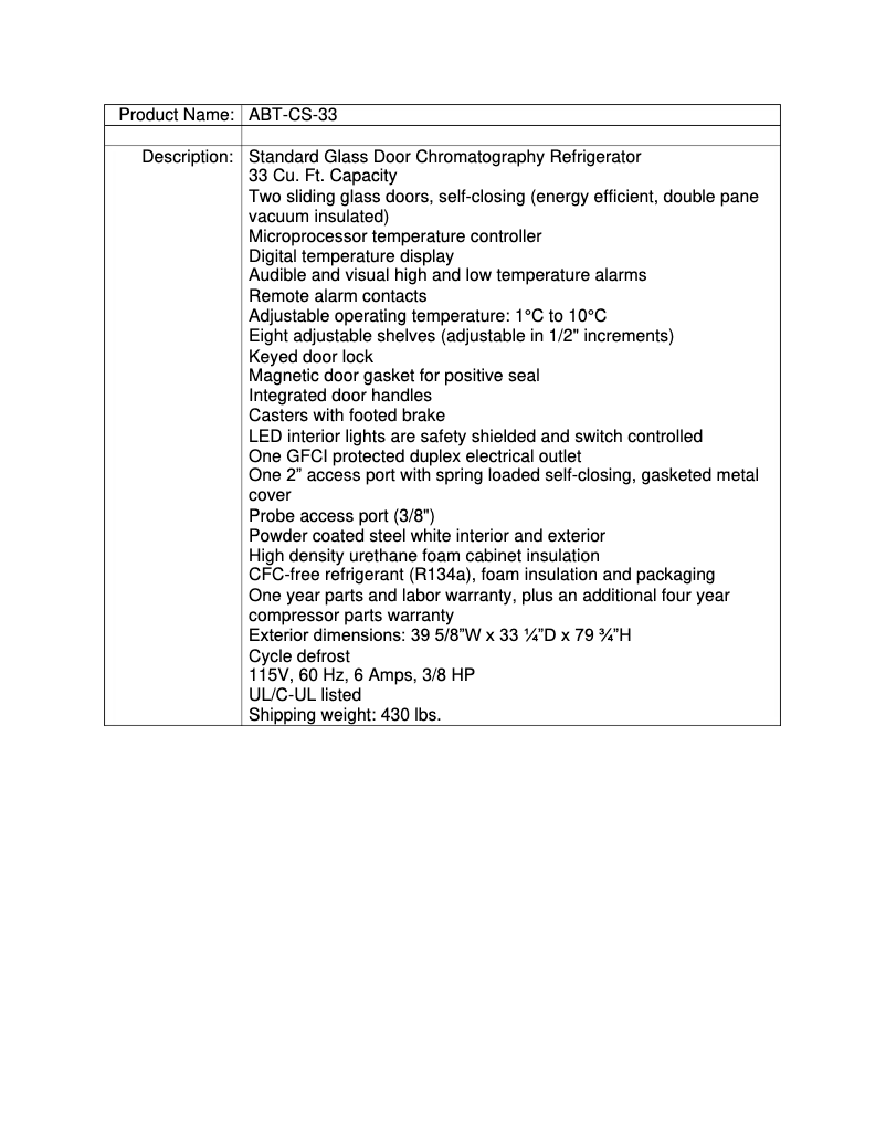 Page 1 de la notice Manuel utilisateur American BioTech Supply ABT-CS-33