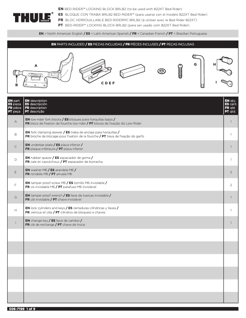 Page n°1 - Manuel utilisateur Thule Bed-Rider BRLB2