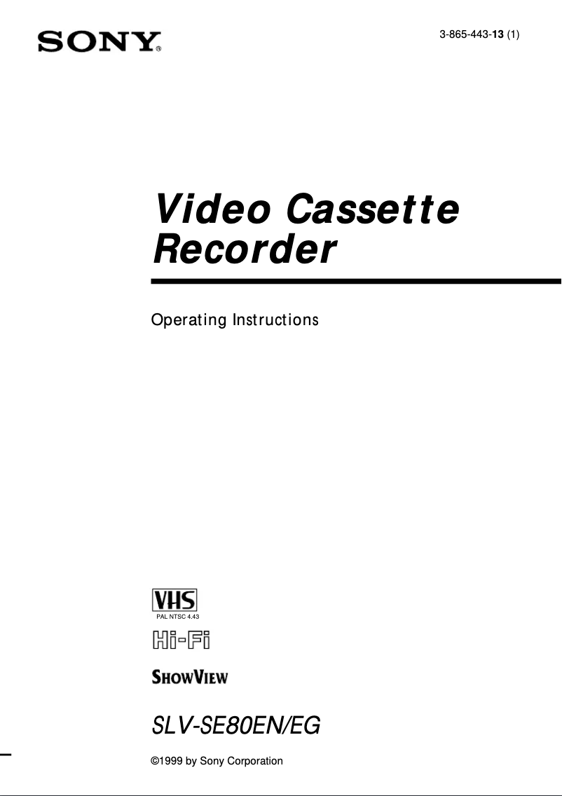 Page 1 de la notice Manuel utilisateur Sony SLV-SE80EN