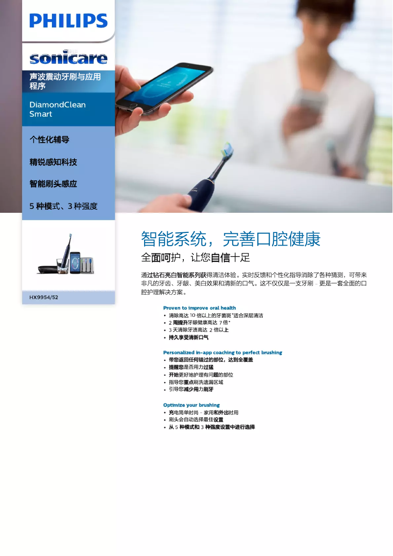 Page 1 de la notice Brochure Philips Sonicare DiamondClean Smart HX9954