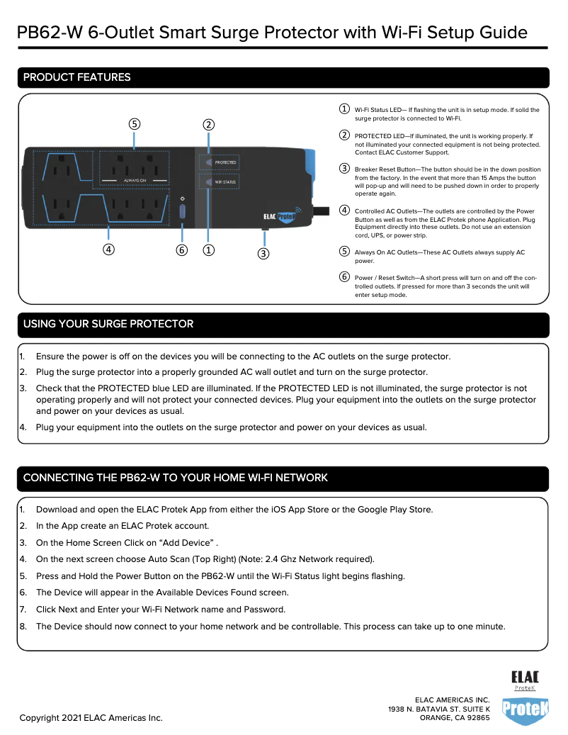 Page 1 de la notice Manuel utilisateur ELAC Protek PB-62W
