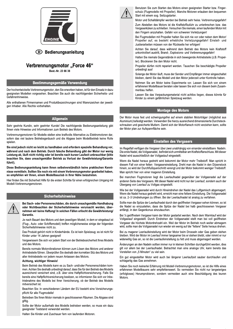 Image de la première page du manuel de l'appareil Force 46