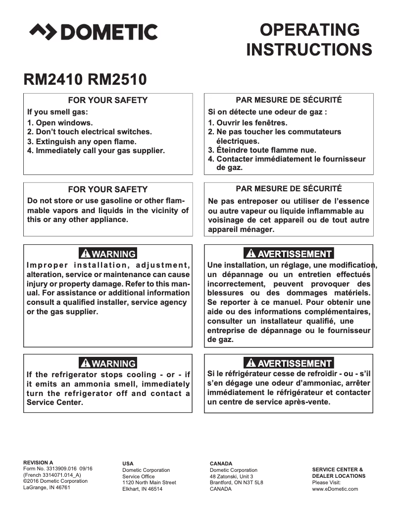 Página 1 del manual Manual de usuario Dometic RM2410