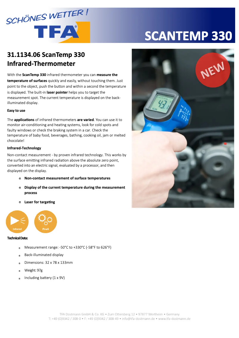Page 1 de la notice Fiche technique TFA ScanTemp 330 31.1134.06