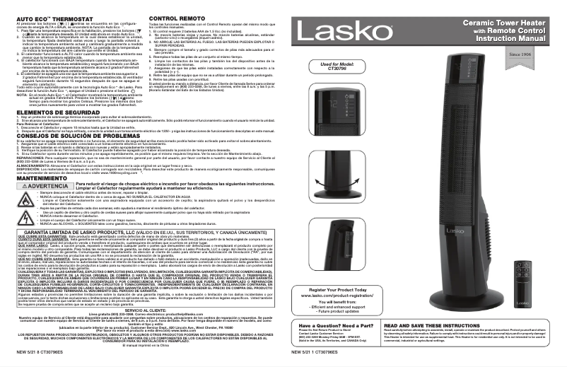 Página 1 del manual Manual de usuario Lasko CT30796