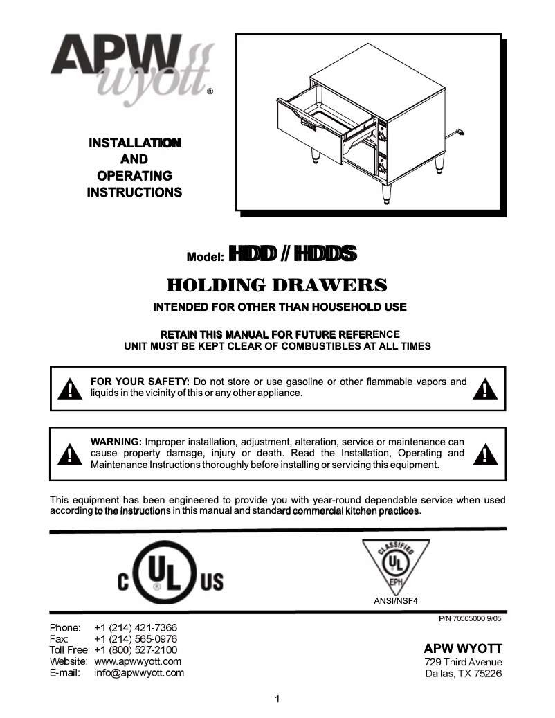 Page 1 de la notice Manuel utilisateur APW Wyott HDDi-1B
