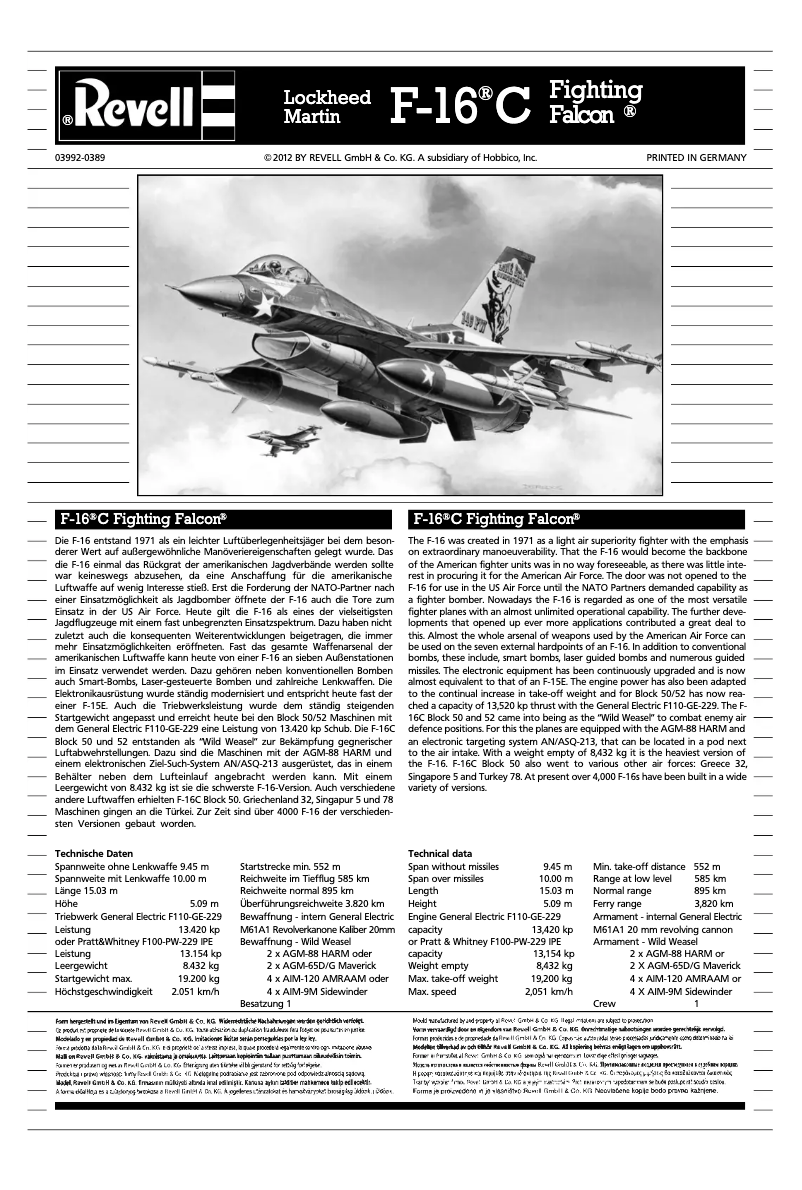 Page 1 de la notice Manuel utilisateur Revell Lockheed Martin F-16C Fighting Falcon