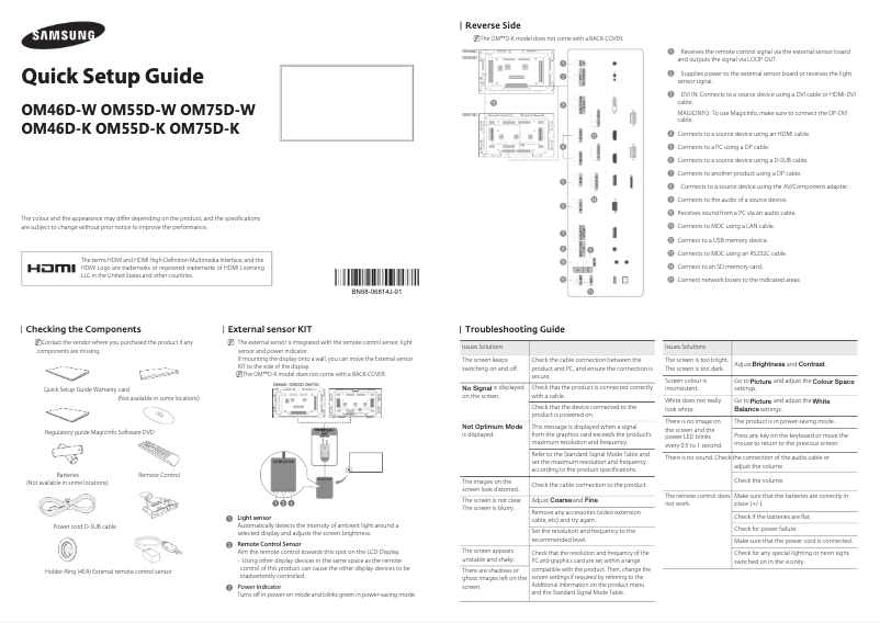 Page n°1 - Guide d'installation Samsung OM46D-K