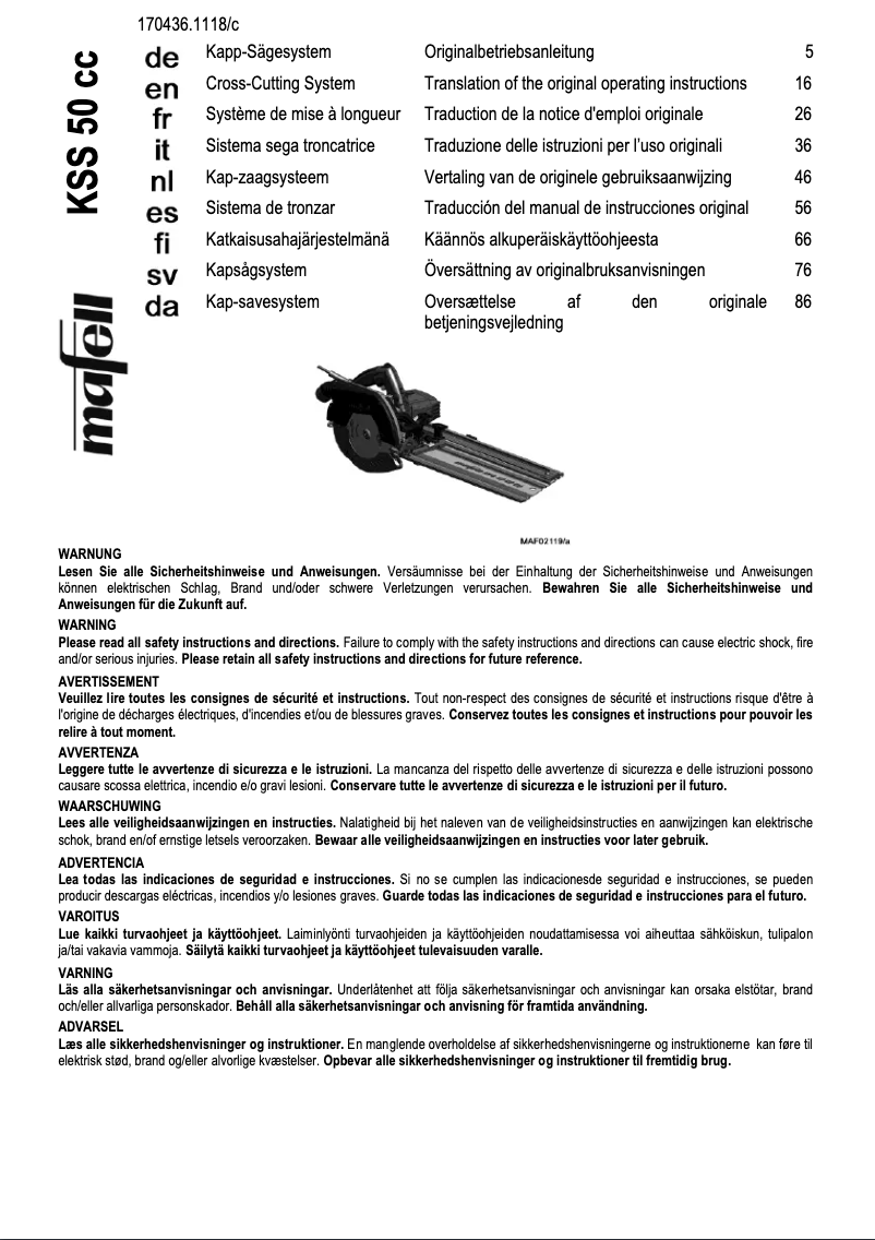 Page n°1 - Manuel utilisateur Mafell KSS 50 cc