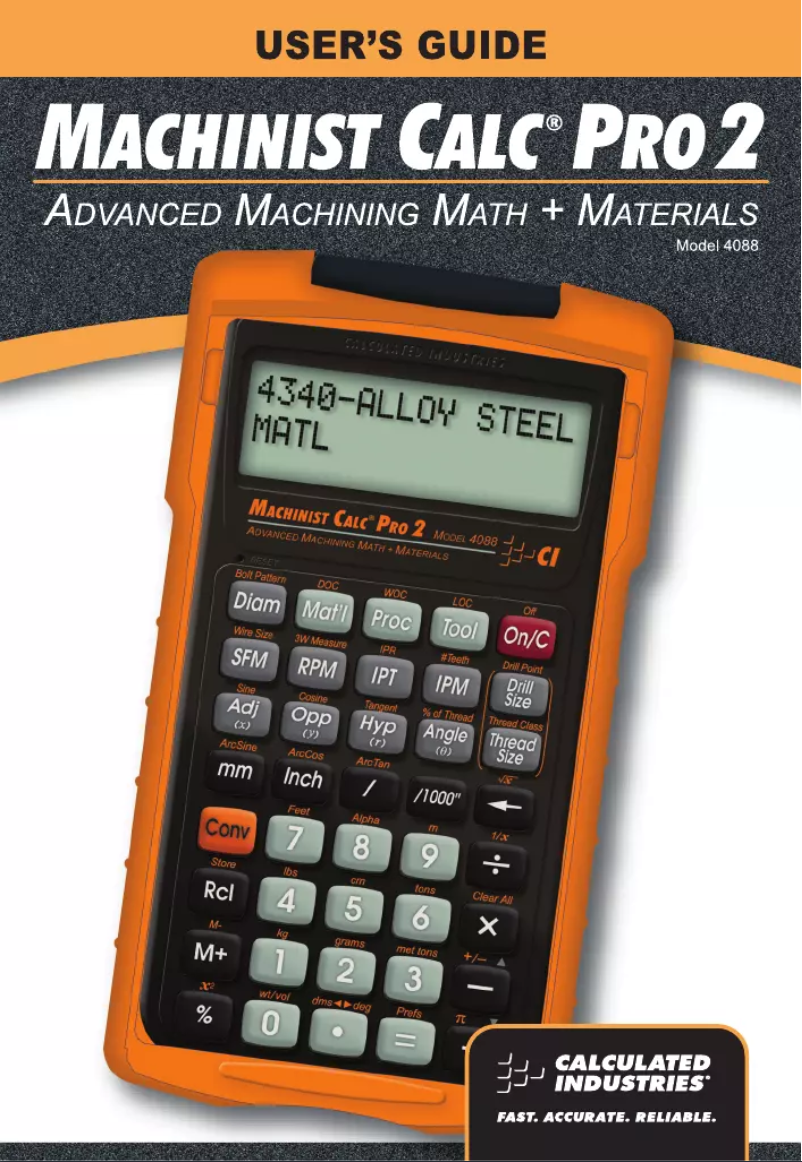 Image de la première page du manuel de l'appareil Machinist Calc Pro 2 4088