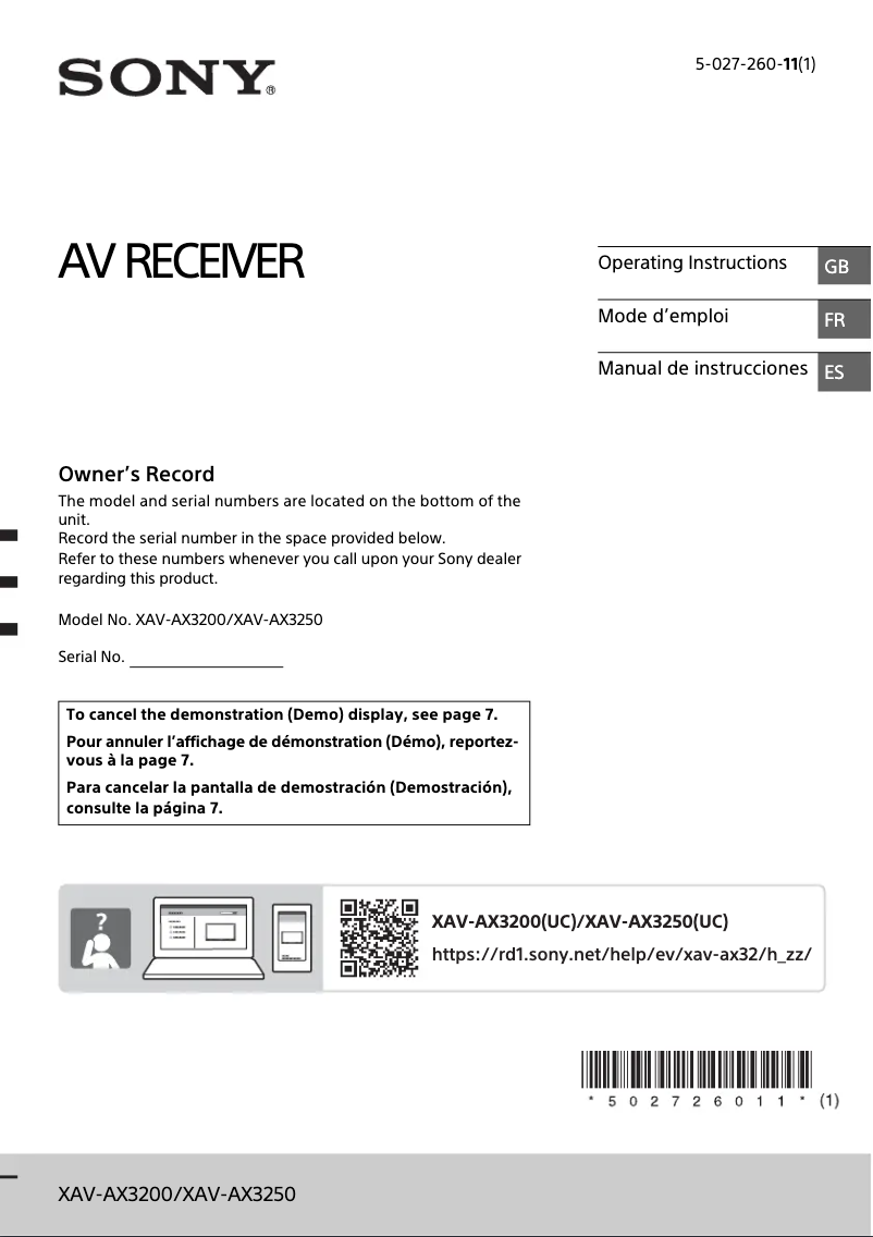 Page 1 de la notice Manuel utilisateur Sony XAV-AX3200