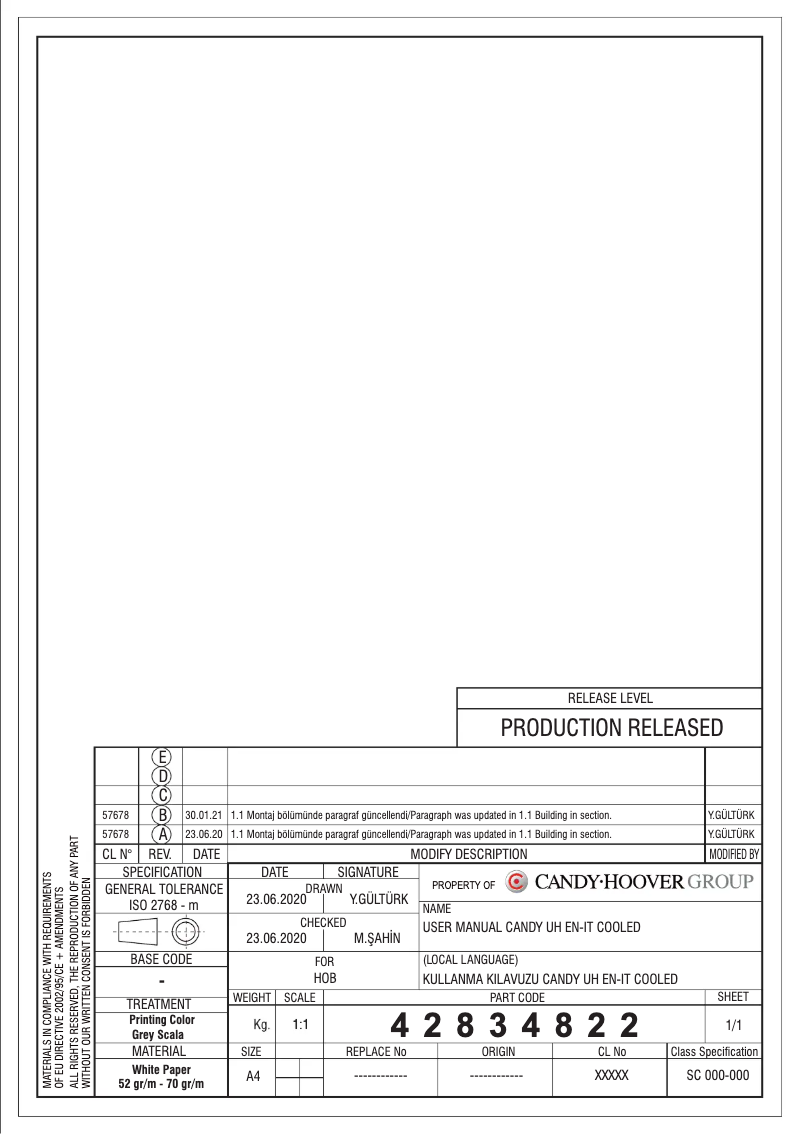 Page n°1 - Manuel utilisateur Candy CDIH6GBFE4WX
