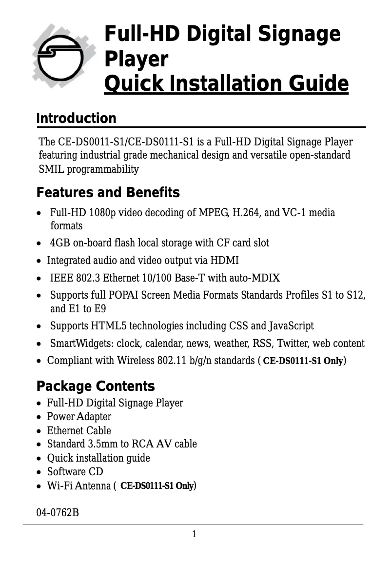 Page n°1 - Manuel utilisateur Siig CE-DS0111-S1