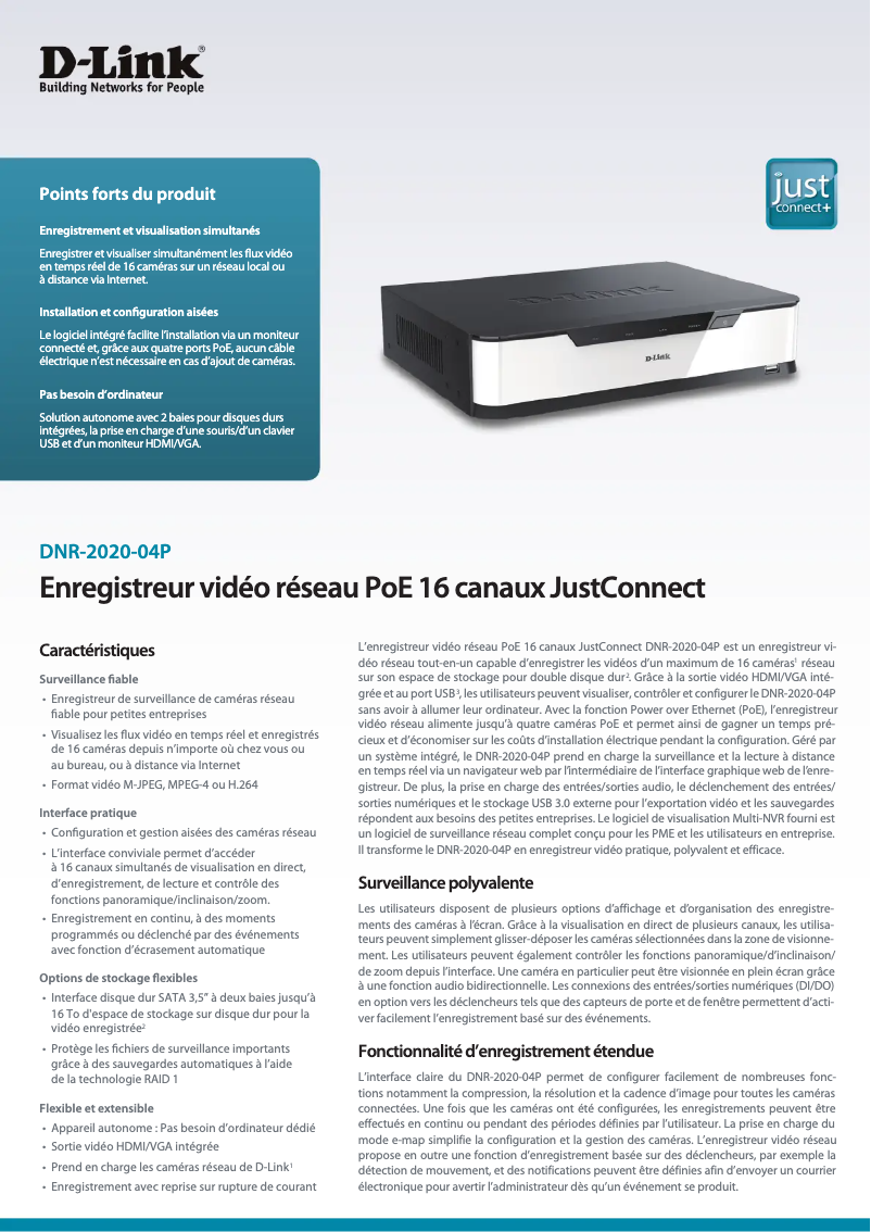Page 1 de la notice Fiche technique D-Link DNR-2020-04P