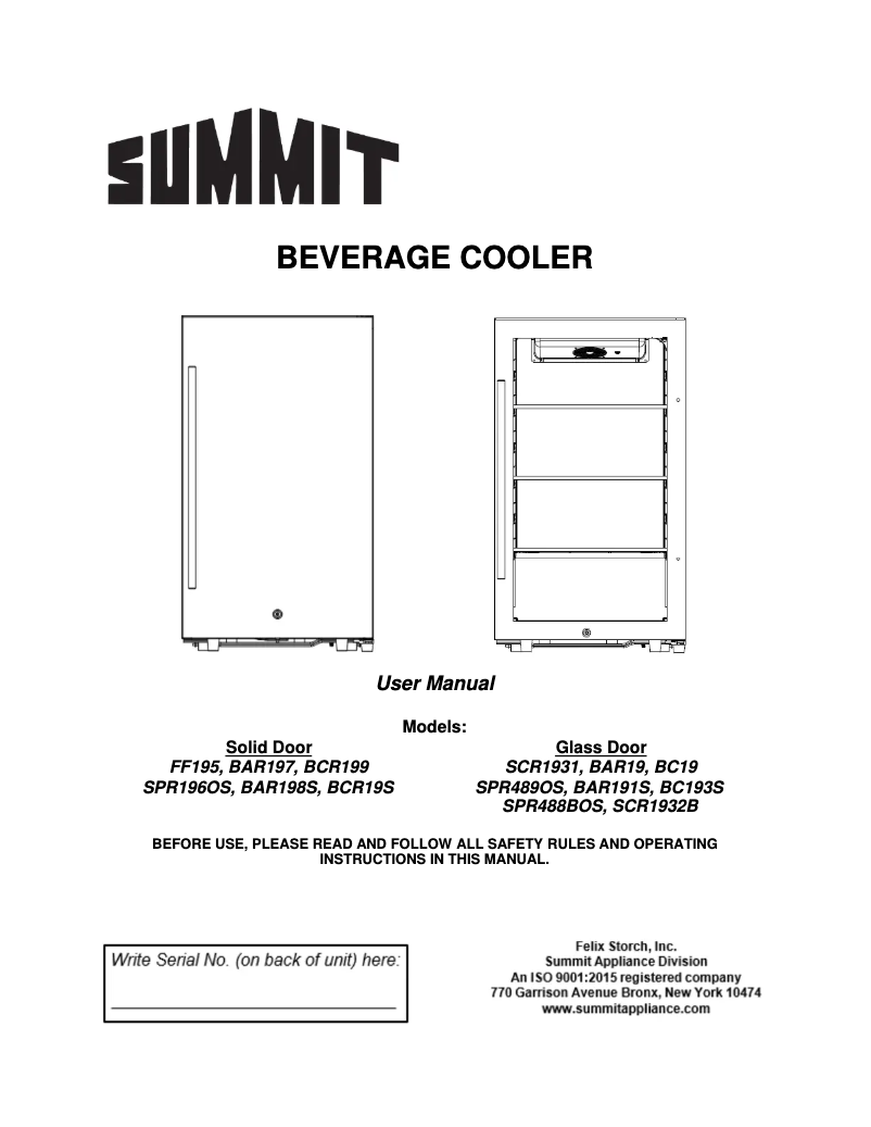 Page n°1 - Manuel utilisateur Summit SPR196OS