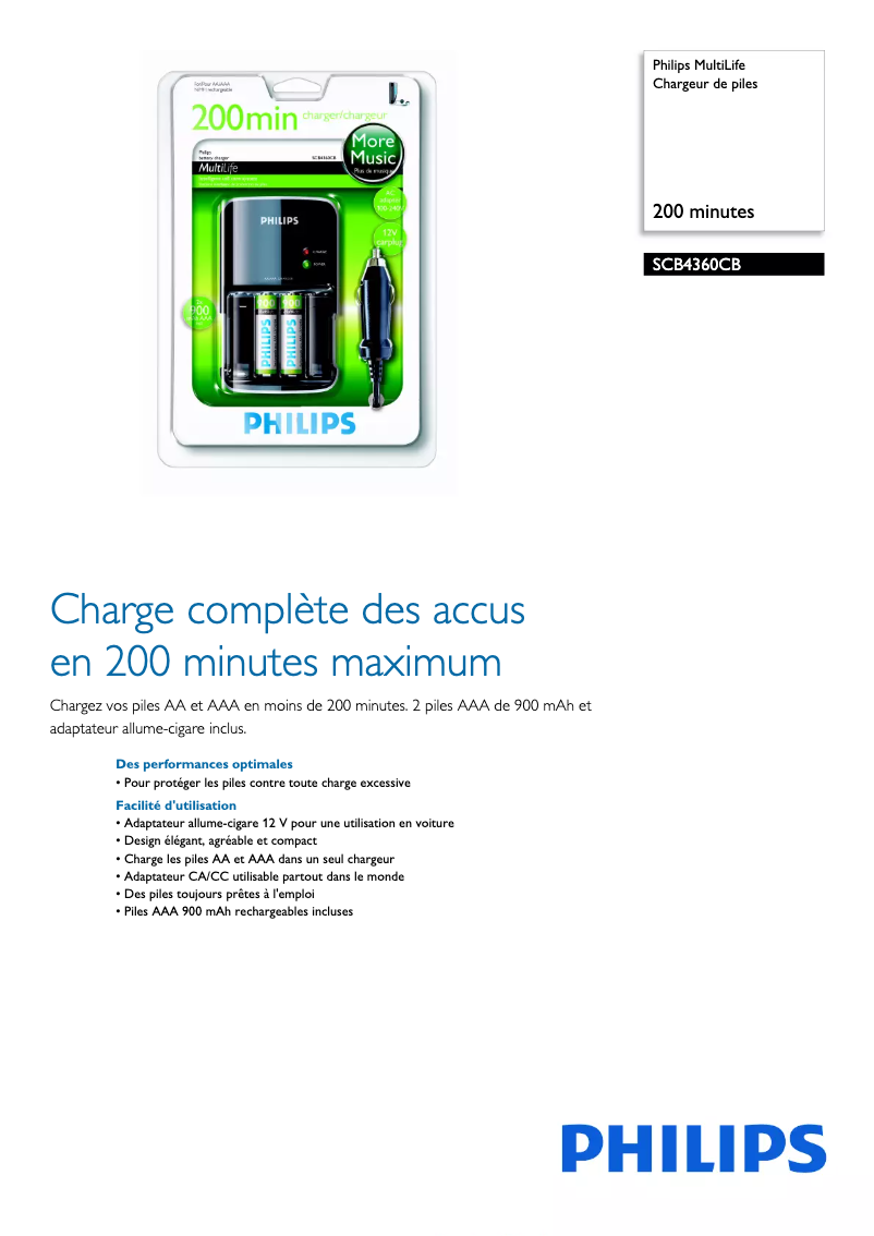 Page 1 de la notice Fiche technique Philips MultiLife SCB4360CB