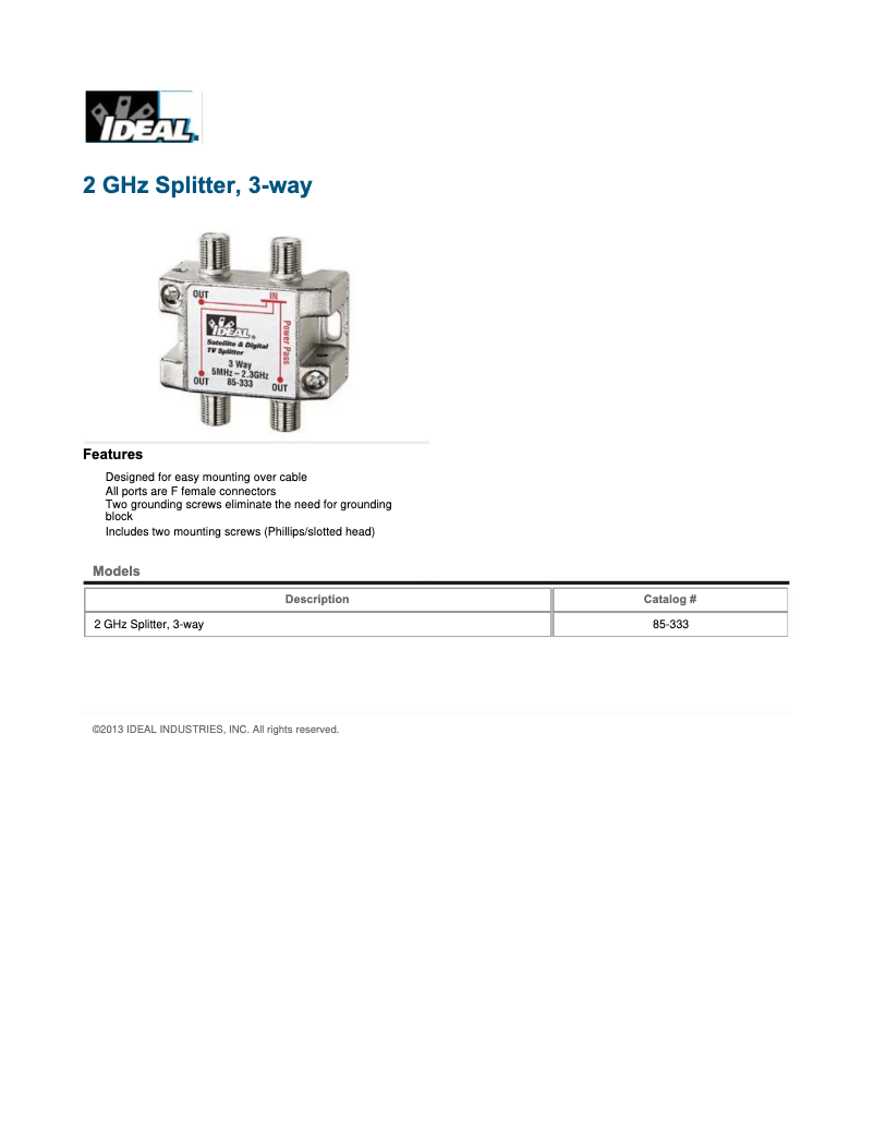 Page n°1 - Manuel utilisateur Ideal 85-333