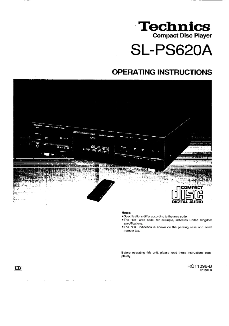 Page n°1 - Manuel utilisateur Panasonic SL-PS620