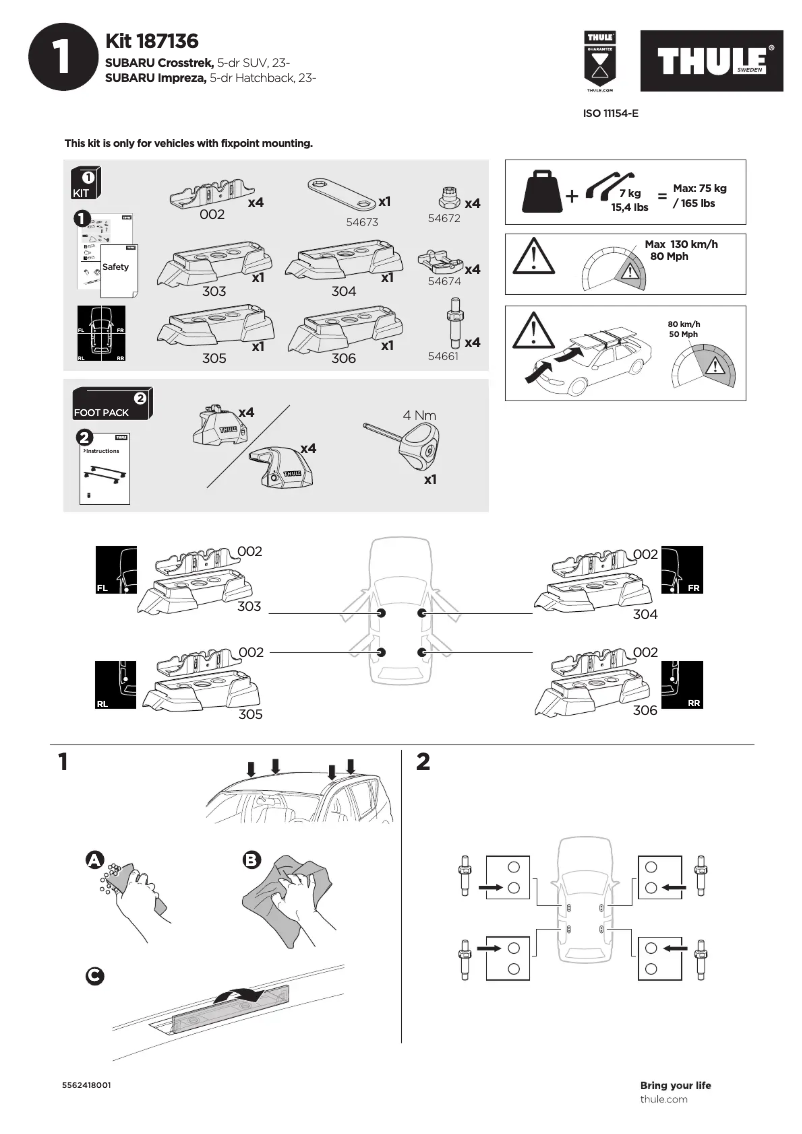 Page 1 de la notice Manuel utilisateur Thule Kit 187136