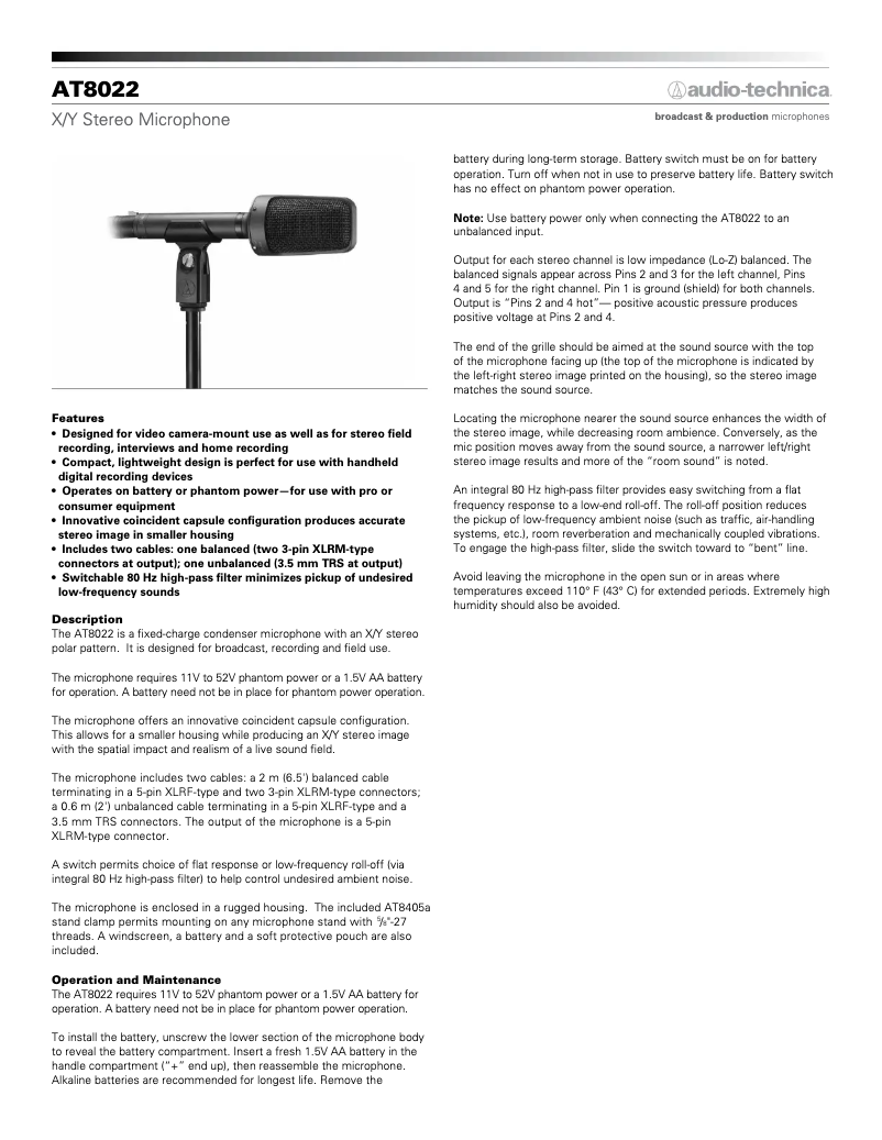 Page n°1 - Guide de démarrage rapide Audio-Technica AT8022