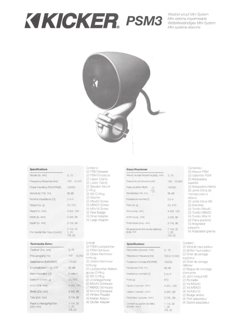 Page 1 de la notice Manuel utilisateur Kicker PSM3
