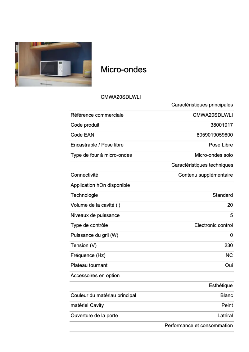 Image de la première page du manuel de l'appareil CMWA20SDLWLI