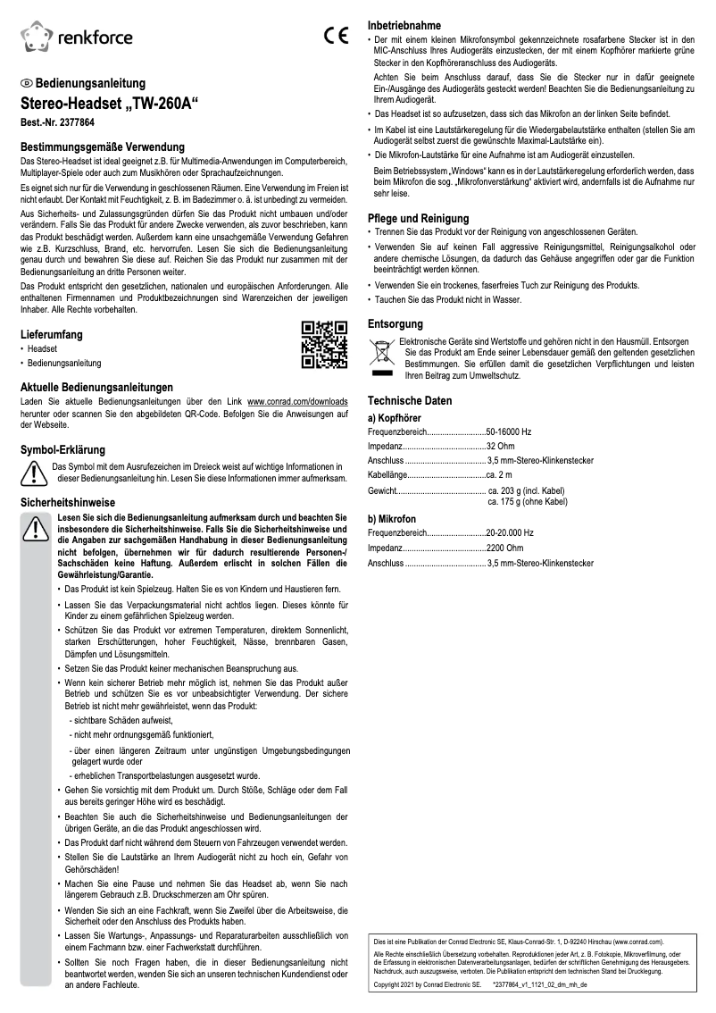 Page 1 de la notice Manuel utilisateur Renkforce RF-4755728