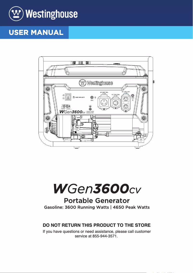 Page n°1 - Manuel utilisateur Westinghouse WGen3600cv