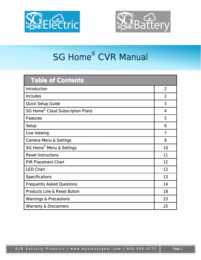 Image de la première page du manuel de l'appareil SG Home CVR