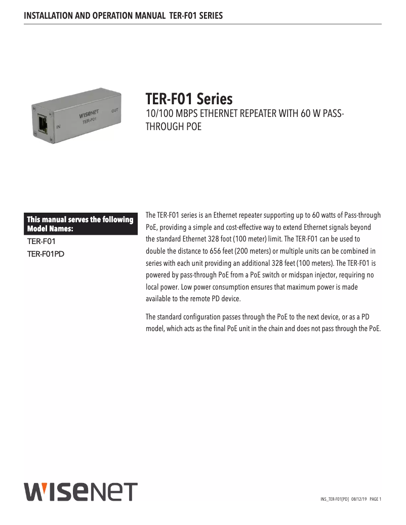 Page n°1 - Manuel utilisateur Hanwha TER-F01