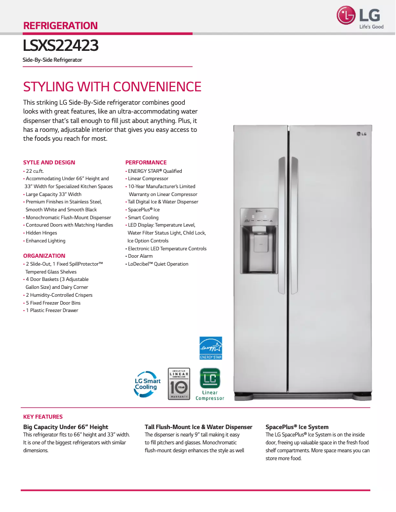 Page 1 de la notice Fiche technique LG LSXS22423