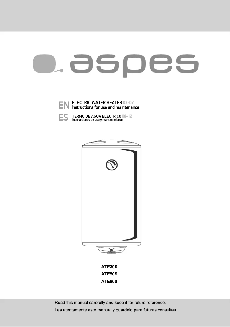 Page 1 de la notice Manuel utilisateur Aspes ATE30S