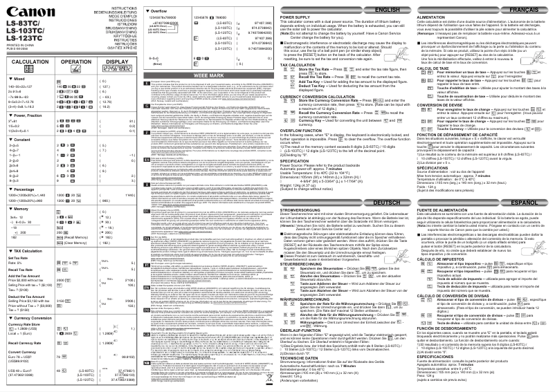 Page 1 de la notice Manuel utilisateur Canon LS-103TC