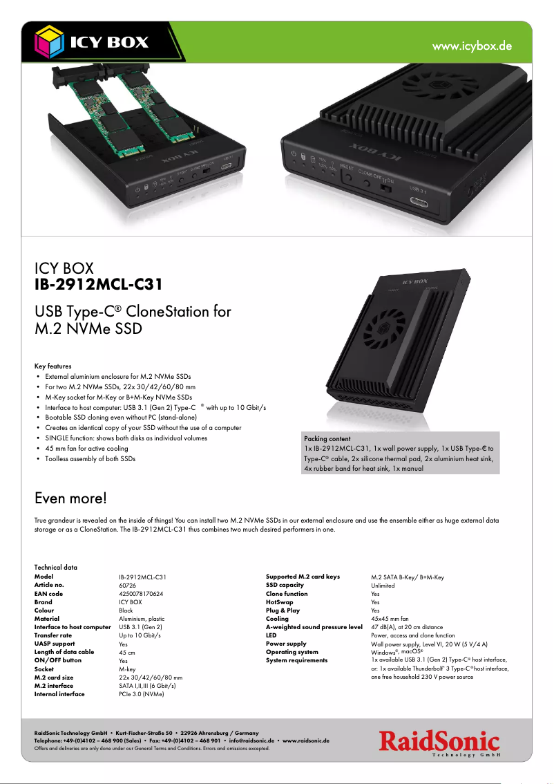 Página 1 del manual Ficha técnica Icy Box IB-2912MCL-C31