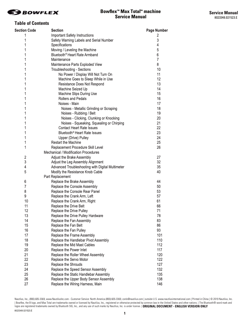 Page 1 de la notice Manuel utilisateur Bowflex Max Total