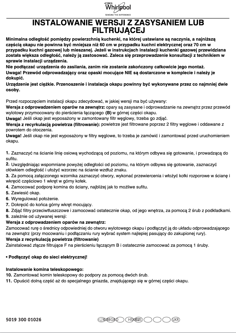 Page 1 de la notice Instructions / montage Whirlpool AKR 672 IX