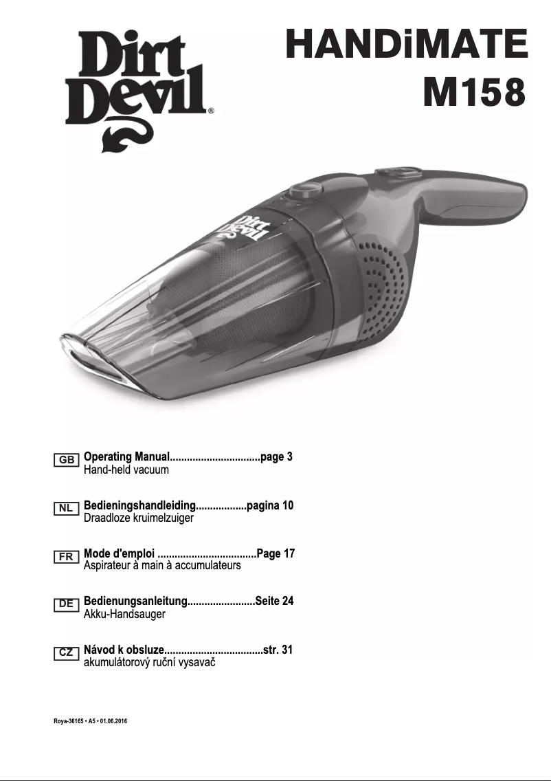 Page 1 de la notice Manuel utilisateur Dirt Devil Handimate M158