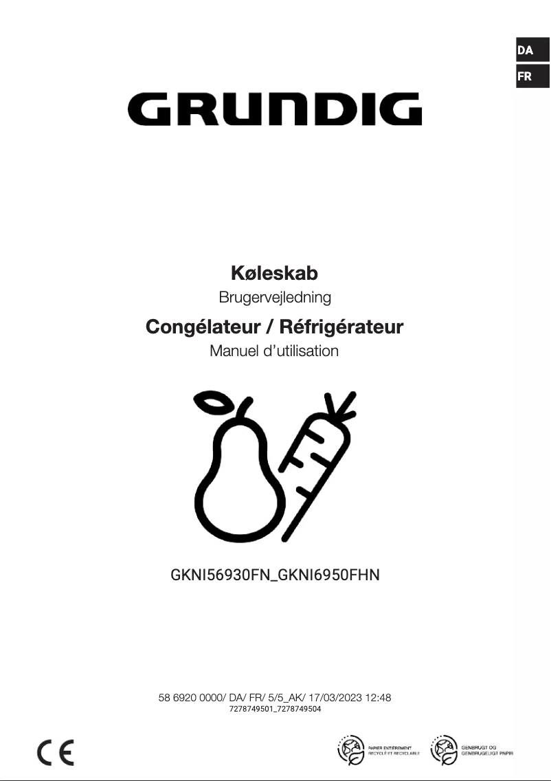 Page 1 de la notice Manuel utilisateur Grundig GKNI6950FHN