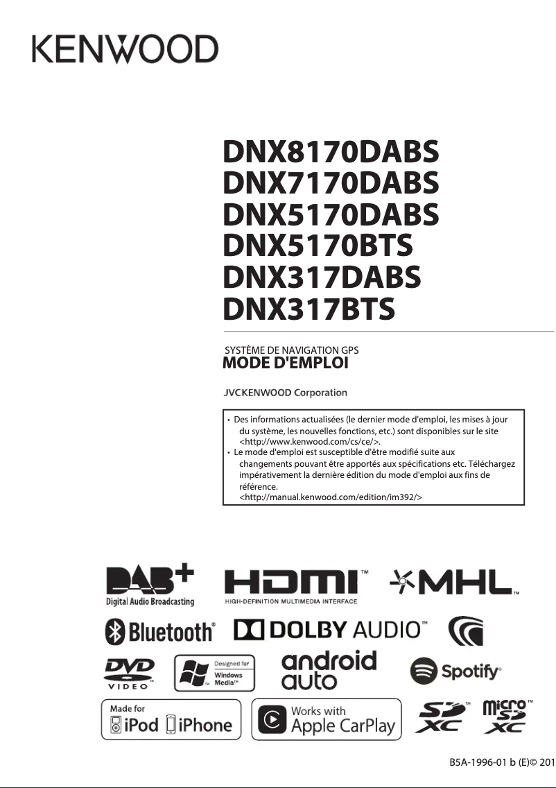 Page 1 de la notice Manuel utilisateur Kenwood DNX317BTS