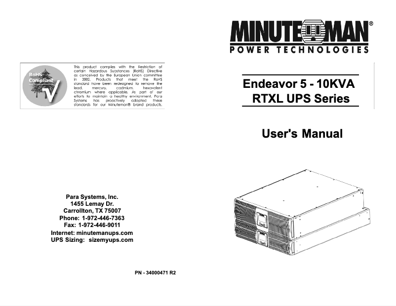 Page n°1 - Manuel utilisateur Minuteman ED6200RTXLMB
