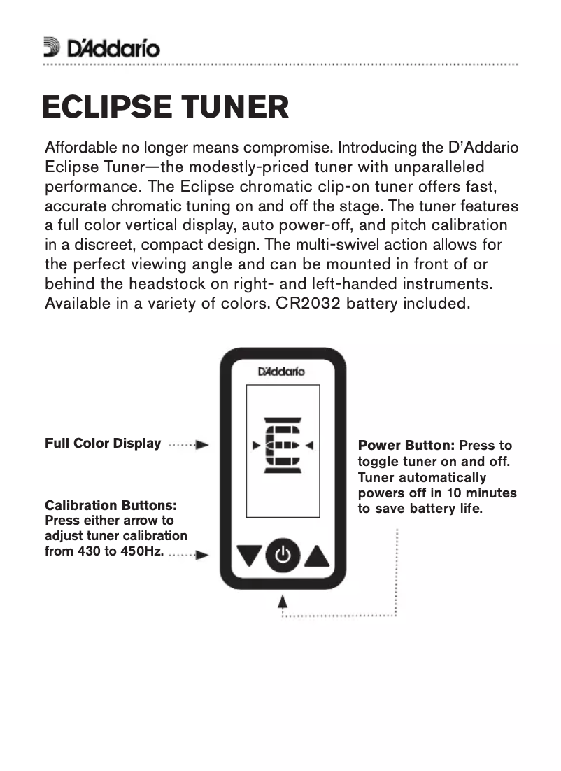 Page 1 of the manual User Manual D'Addario PW-CT-17BU