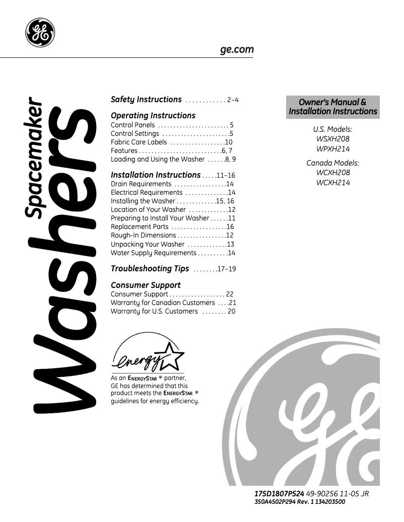 Image de la première page du manuel de l'appareil Profile WPXH214FCC