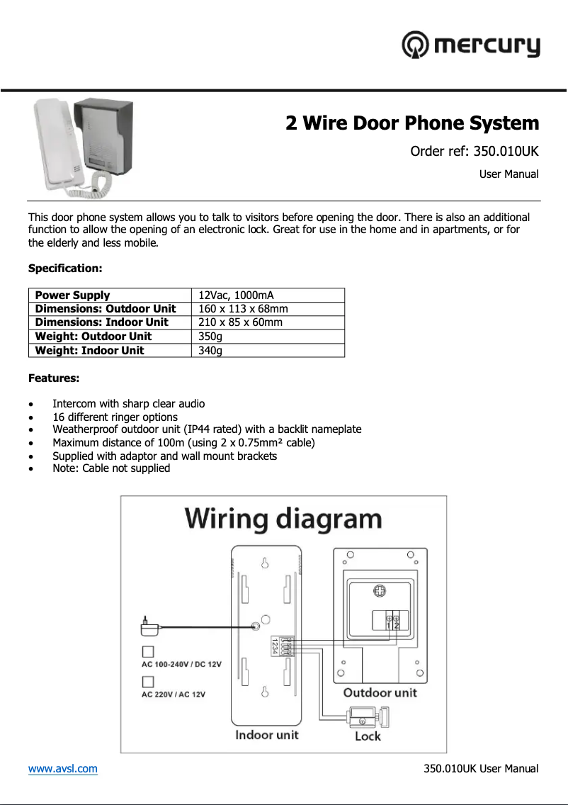 Page 1 de la notice Manuel utilisateur Mercury 2WDP010