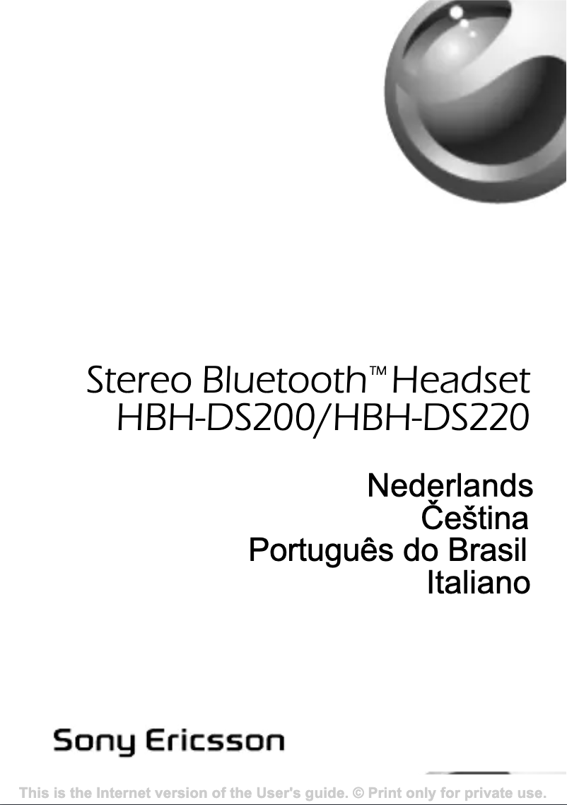 Page n°1 - Manuel utilisateur Sony Ericsson HBH-DS200