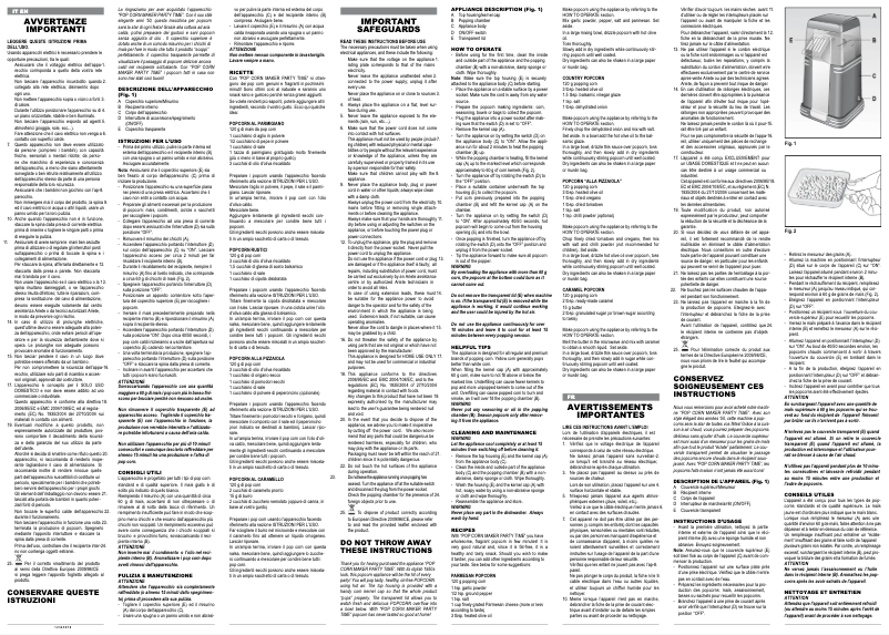 Page 1 de la notice Manuel utilisateur Ariete Pop-Corn Party Time 2952