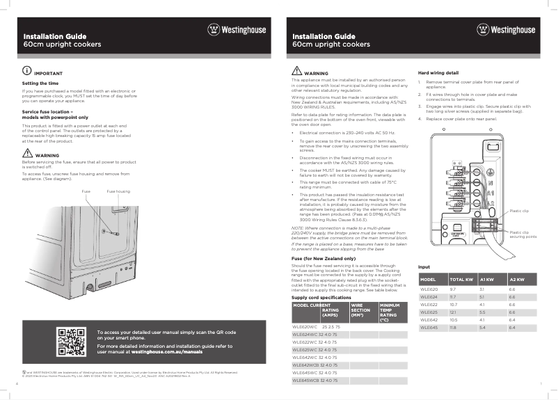 Page n°1 - Guide d'installation Westinghouse WFE642SCB
