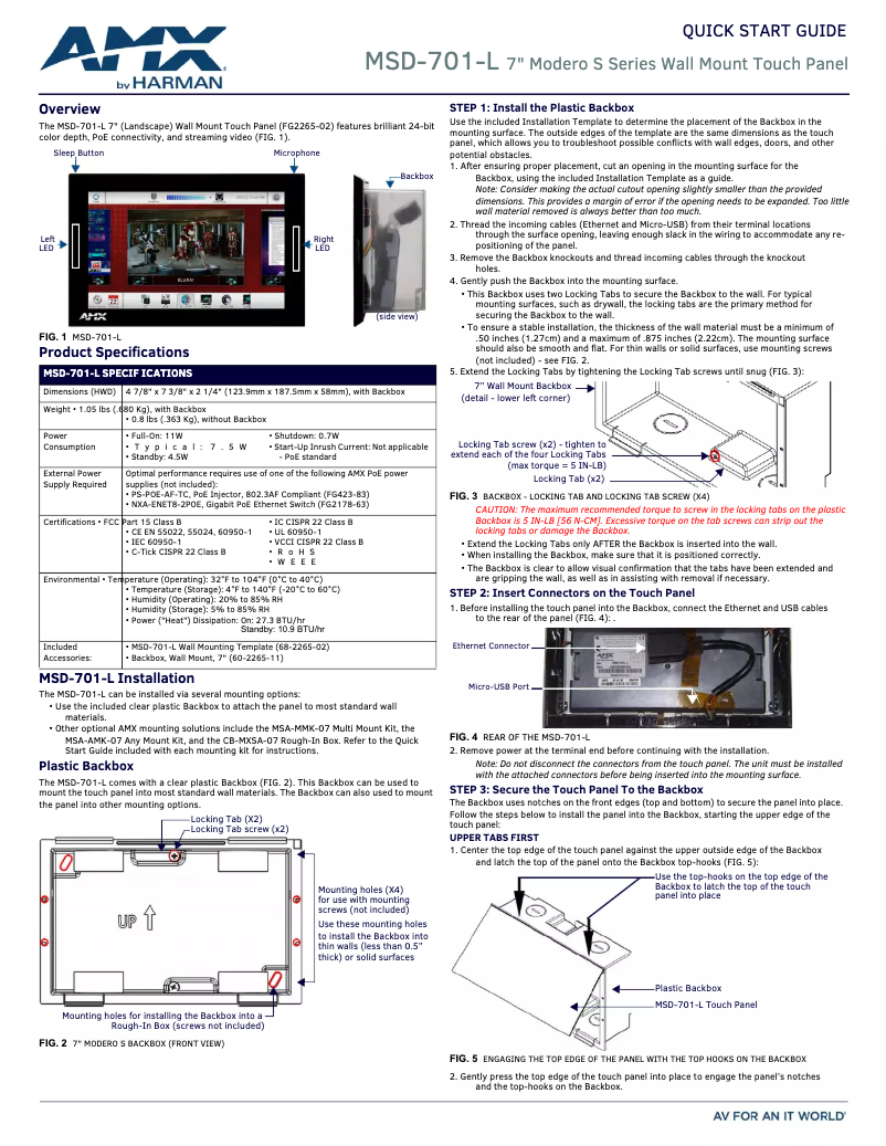 Page n°1 - Guide de démarrage rapide AMX MSD-701