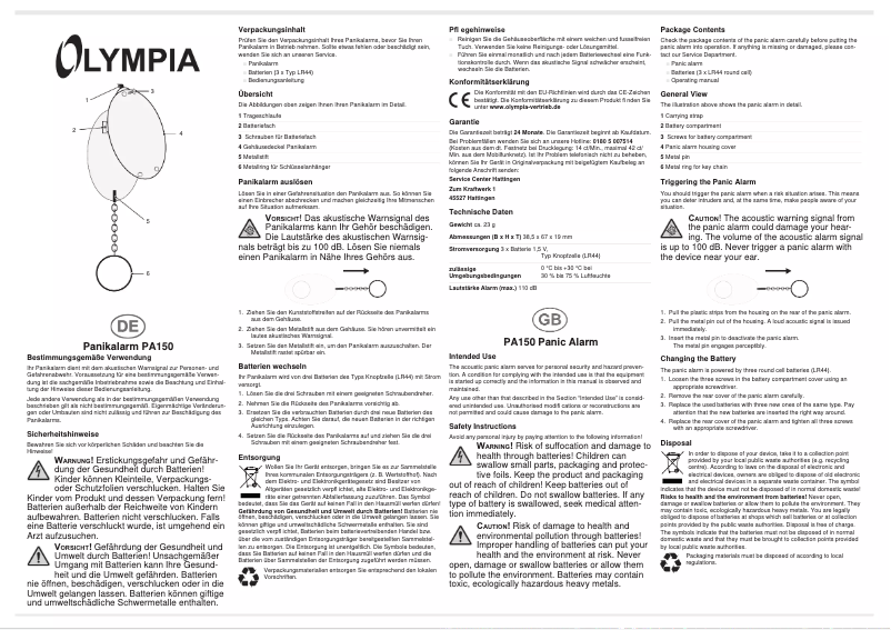 Page n°1 - Manuel utilisateur Olympia PA 150